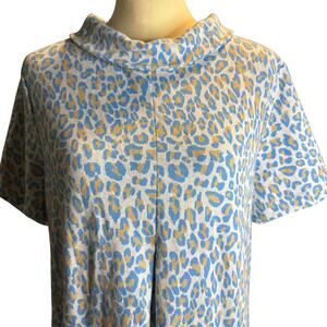 Tyler Boe Blue Leopard Jacquard Knit Mock Neck Shift Dress With Pockets, Large